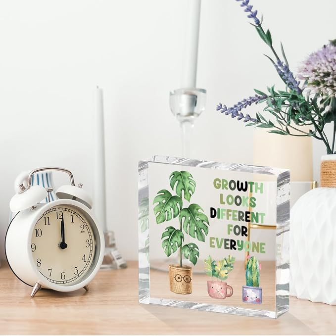 Inspirational Quote Desk Decor Acrylic Sign 4X4 Inch, Watercolor Greenery - Image 6