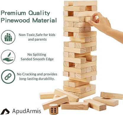 ApudArmis 54 PCS Tumble Timber Set, Pine Wooden Tumble Tower Game - Image 2