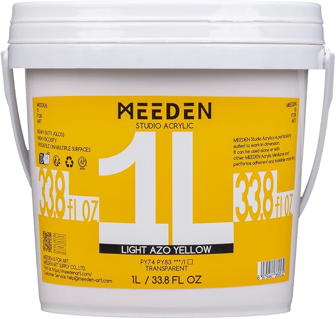 MEEDEN Light Azo Yellow Acrylic Paint: 1 L /33.8 oz Heavy Body Gloss Non-Toxic by MEEDEN