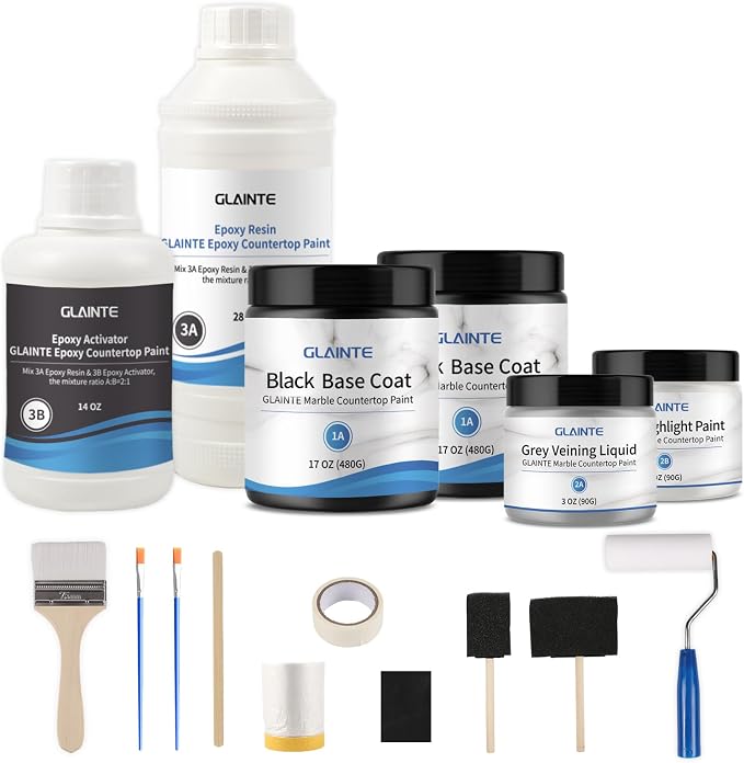 GLAINTE Black Marble Countertop Paint Kit Epoxy Countertop Refinishing Paint Kit by GLAINTE