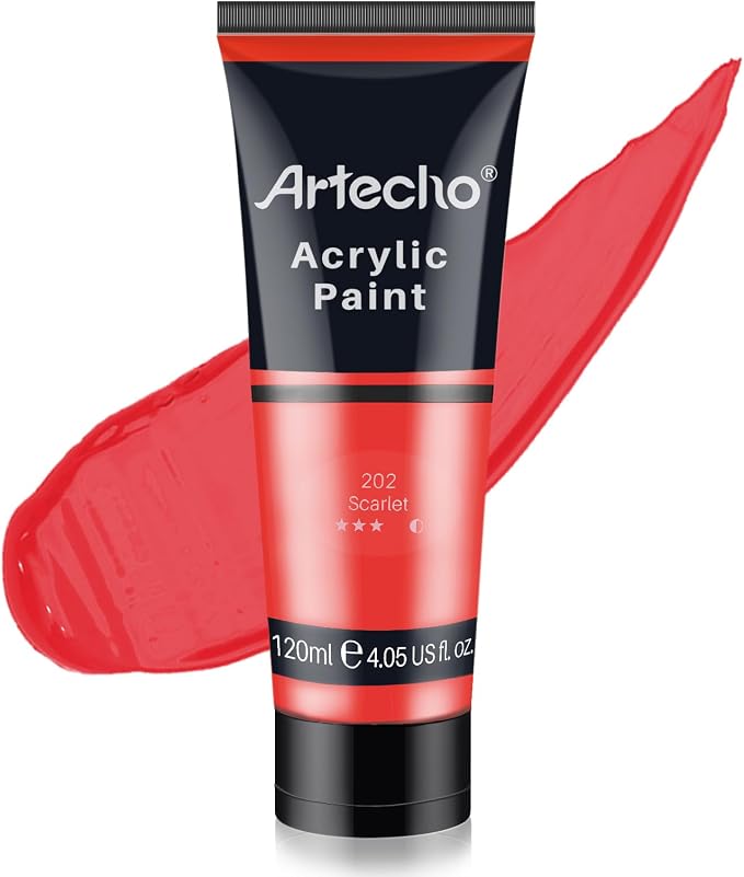 Artecho Red Acrylic Paint, Scarlet Red Paint Tubes, Art Craft Paints by Artecho