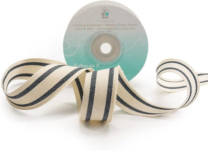 CT CRAFT LLC Ivory Cotton Black Stripes Ribbon 1" x 10 Yards - Image 3