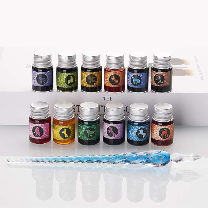 mancola Glass Dipped Pen Ink Set Handmade Crystal Calligraphy Pen - Image 2