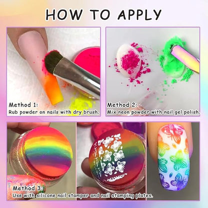 13 Colors Neon Phosphor Pigment Powder Set, Super Bright Fluorescent Nail - Image 5