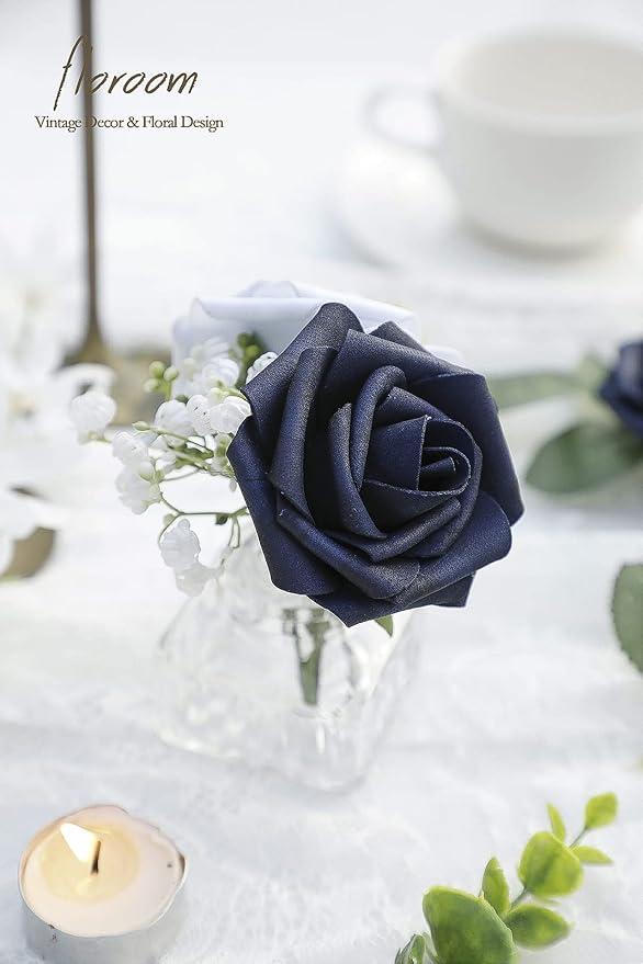 Floroom Artificial Flowers 25pcs Real Looking Navy Blue Foam Fake Roses - Image 5
