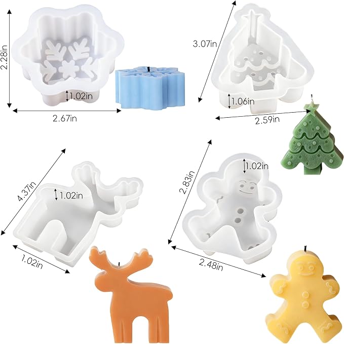 4 Pack Christmas Candle Molds, Moldes para Velas De Navidad Resin Christmas - Image 2