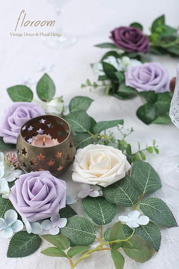Floroom Artificial Flowers 50pcs Real Looking Lilac Foam Fake Roses - Image 2
