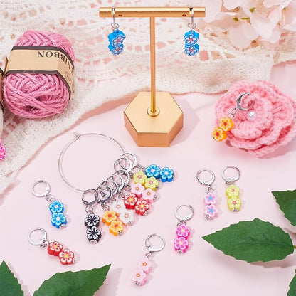 SUNNYCLUE 1 Box 20Pcs Knitting Stitch Markers Polymer Clay Flower Beads Cute - Image 4