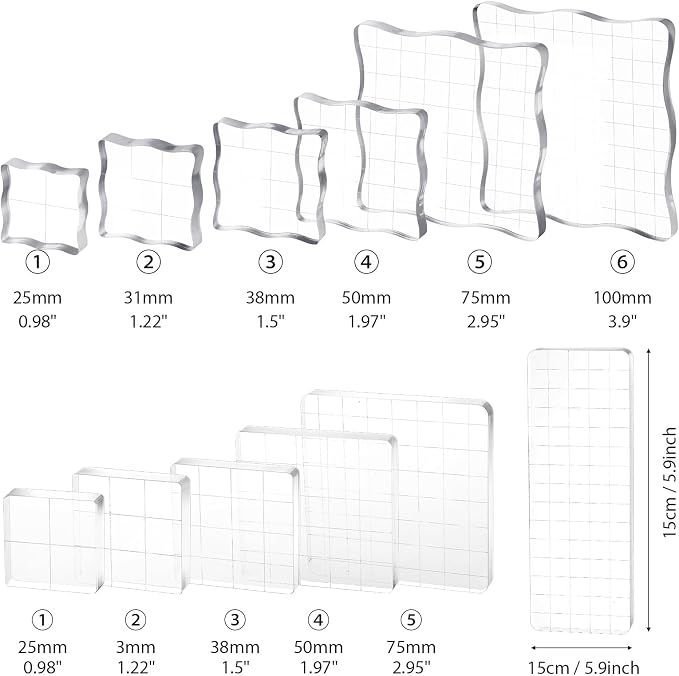 12Pcs Acrylic Stamp Block Clear Stamping Blocks Tools Set Assorted Sizes Stamp - Image 2