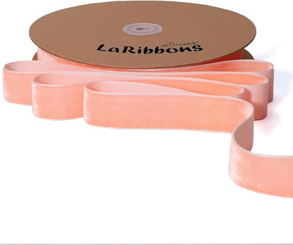 LaRibbons Thin Velvet Ribbon 1 Inch x 25 Yards, Peach Pink Velvet Ribbon by LaRibbons