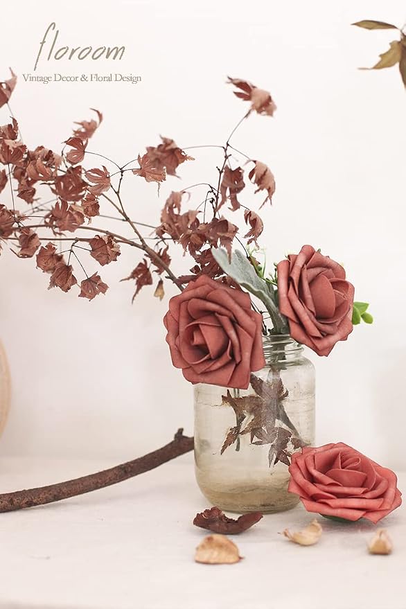 Floroom Artificial Flowers 25pcs Real Looking Dusty Cedar Foam Fake Roses - Image 2