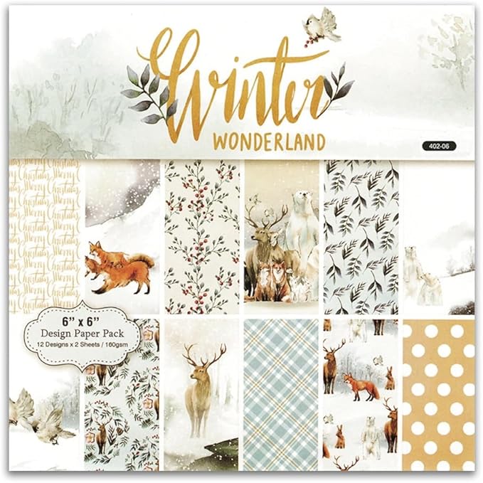 Winter Woodland Scrapbook Paper Pad 6x6 Inch – 24 Sheets | Deer, Polar Bear by SXUSALLC
