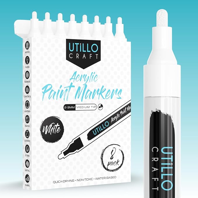 White Paint Pen Medium Tip Made in Japan | Bold Color+100% Coverage | by UtilloCraft