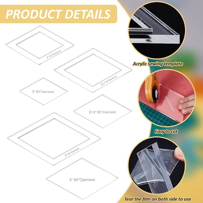 BENECREAT 16 Sizes Diamond Quilting Template, Acrylic Intricate Sewing Machine - Image 4