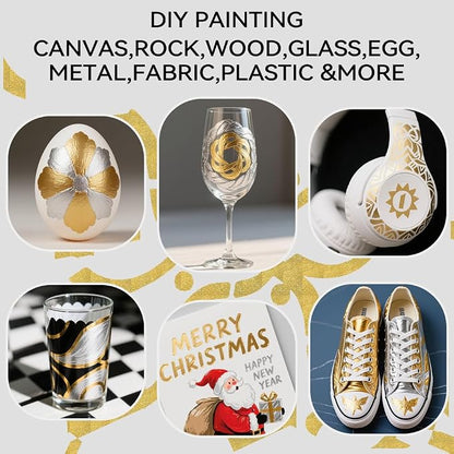 TRANSON 3 Gold, 3 Silver, 1 Black and 1 White Paint Markers Brush and Bold - Image 2