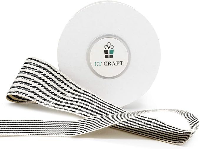 CT CRAFT LLC Ivory Cotton Black Stripes Ribbon 1.5" x 10 Yards - Image 6