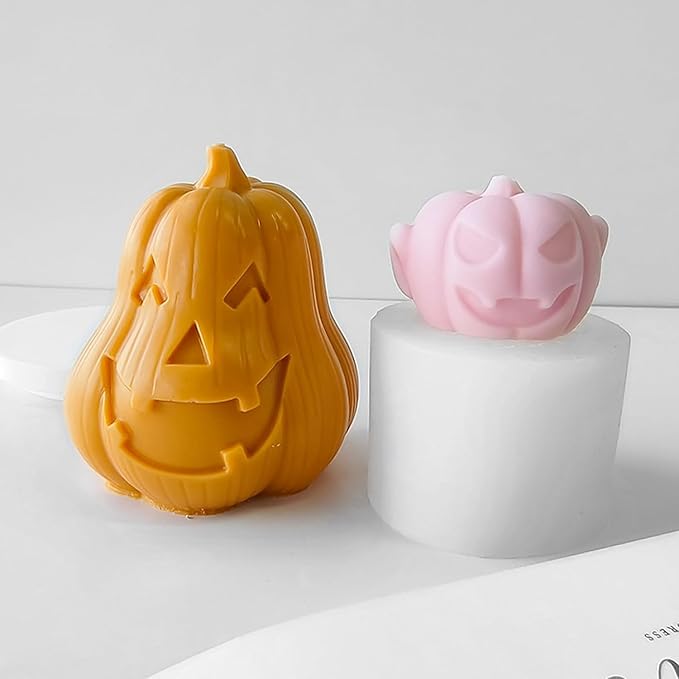 2 Pcs Halloween Candle Silicone Molds, DIY 3D Evil Pumpkin Candle Making Wax - Image 3