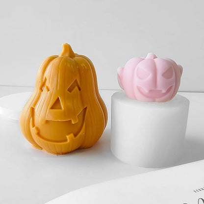 2 Pcs Halloween Candle Silicone Molds, DIY 3D Evil Pumpkin Candle Making Wax - Image 3