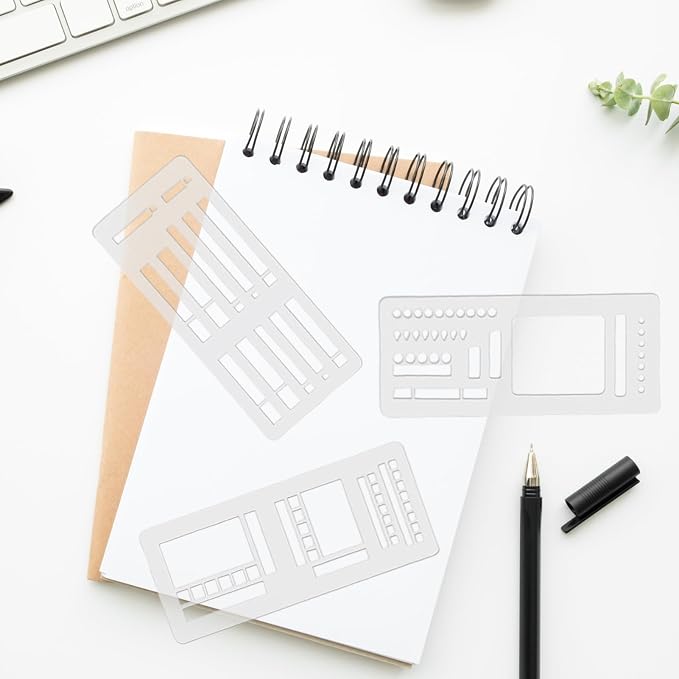 3PCS Planner Stencils Templates Set, Handmade Flexible Record Template - Image 3