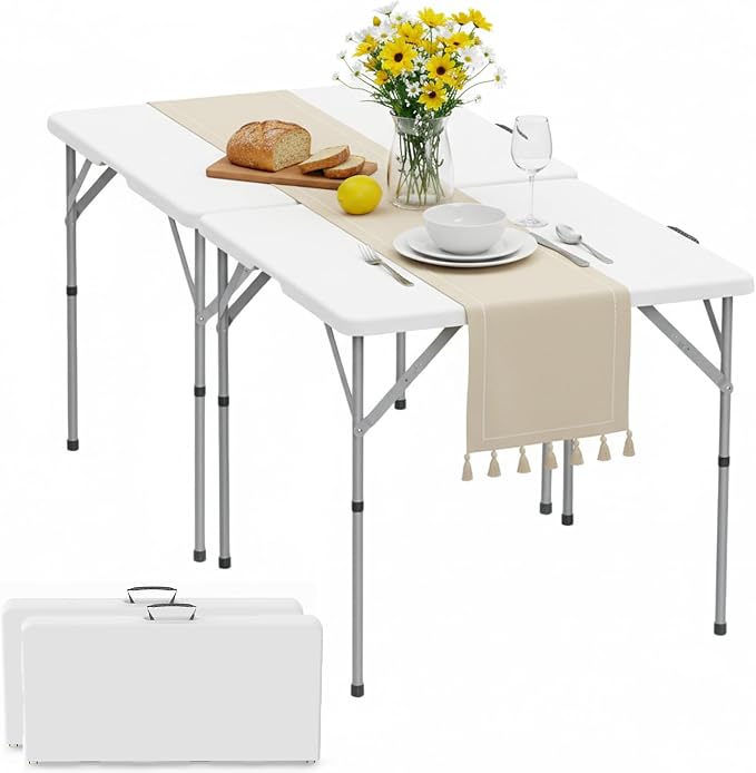HLPB 34'' Square Folding Card Table 2 Pcs, Fold-in-Half Portable Dining Table by HLPB