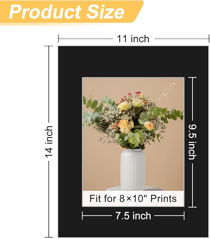 Phinus 8 Pack Picture Mats for Frames, Acid Free 11x14 Matted to 8x10, Picture - Image 2