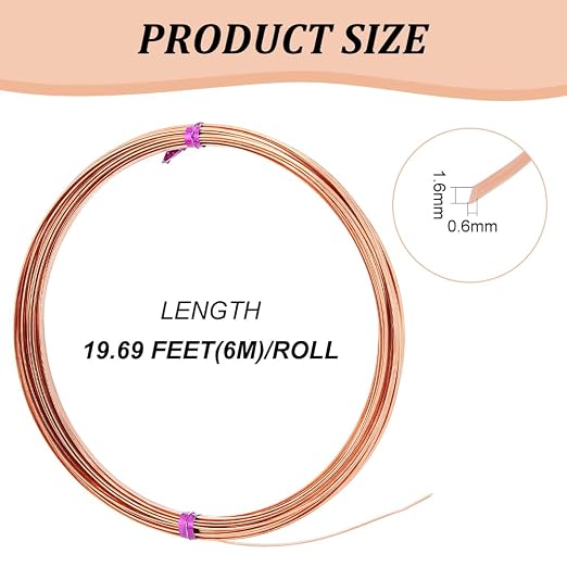 BENECREAT 19.6 Feet 22 Gauge Half Round Copper Wire, 1.6mm Wide Bare Copper - Image 2