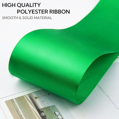 3 Inch 25 Yard Wide Satin Ribbon Green, Solid Fabric Large Ribbon Roll - Image 3
