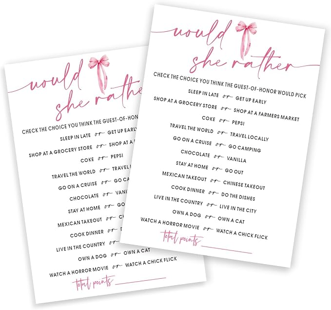 Wedding Shower Games Cards, Would She Rather Bridal Shower Game by Wybgno