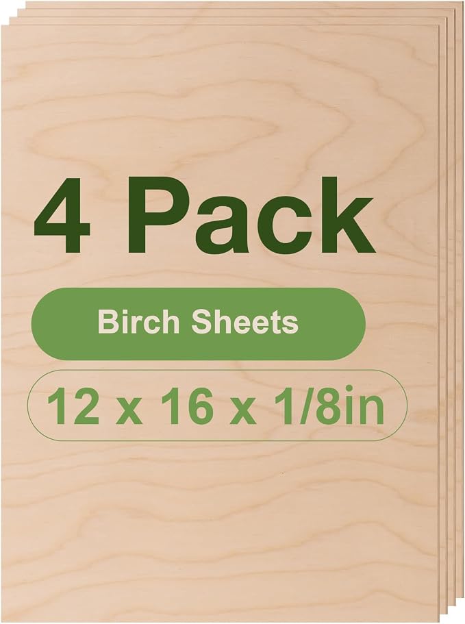 4 Pack Birch Plywood Sheets, 3mm Plywood by Wowood