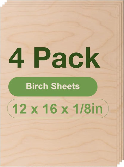4 Pack Birch Plywood Sheets, 3mm Plywood by Wowood