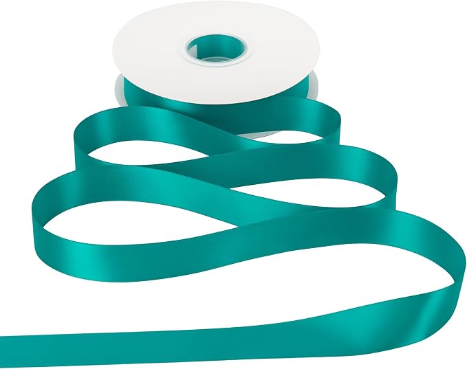 HUIHUANG Teal Blue Ribbon 1 inch x 50 Yards Double-Faced Satin Teal Ribbon - Image 3
