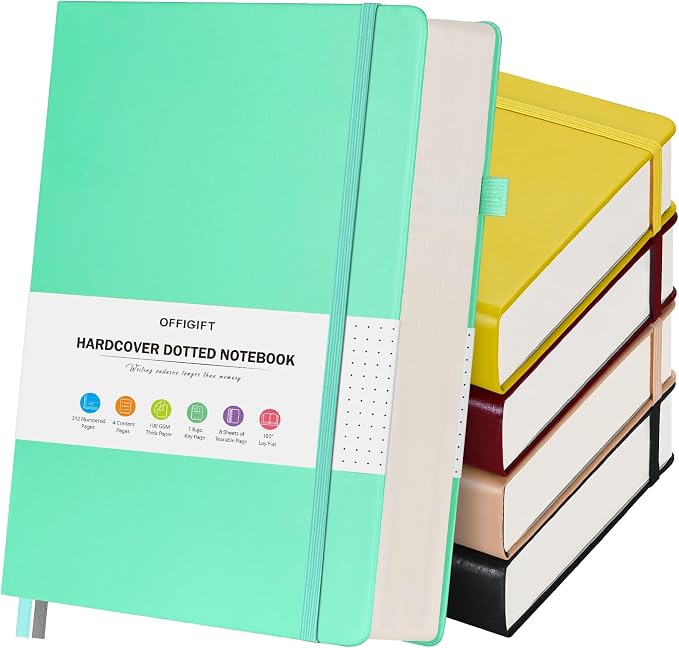 5 Pack Bullet Dotted Journal Notebook, 312 Numbered Pages Dot Grid Notebooks by OFFIGIFT