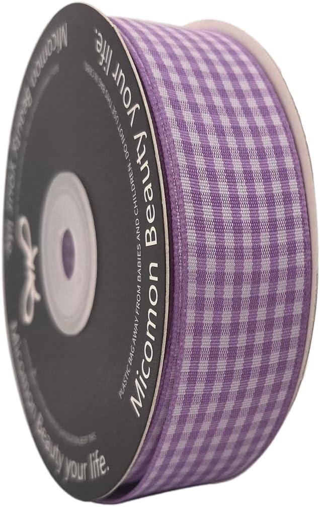 Purple and White Woven Edge Plaid Ribbon 100% Polyester Gingham Ribbon 25 Yards - Image 2
