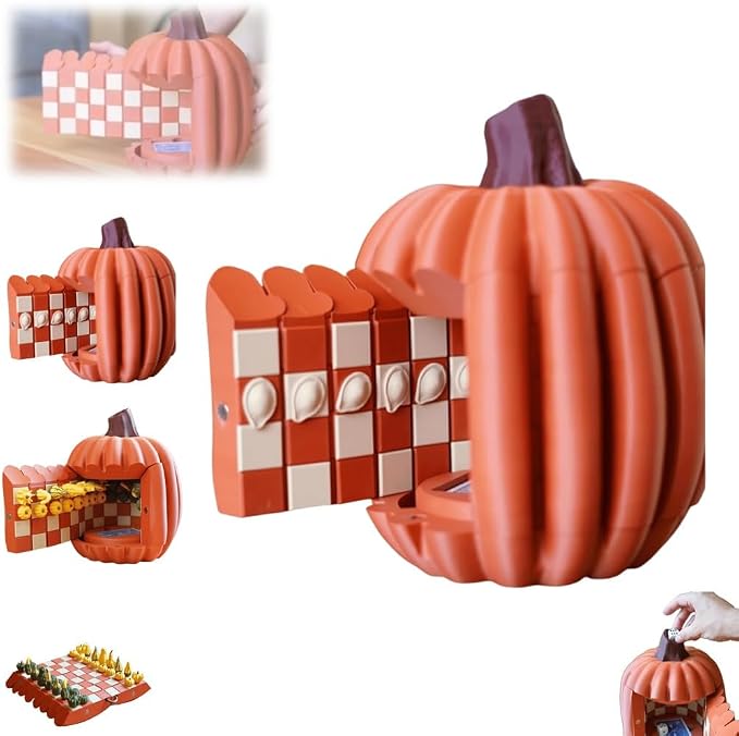Pumpkin Game Set: Magnetic Chess Checkers, Dice Tower, Card Holder, Gourd by Exacher