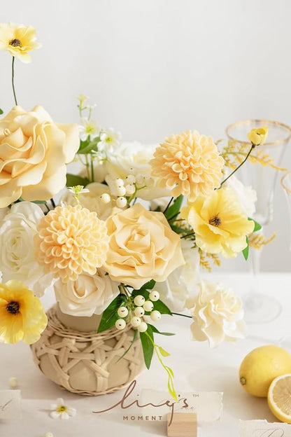 Ling's moment Creamy Yellow Dahlia Foam Artificial Flowers Real Touch Faux Fake - Image 5