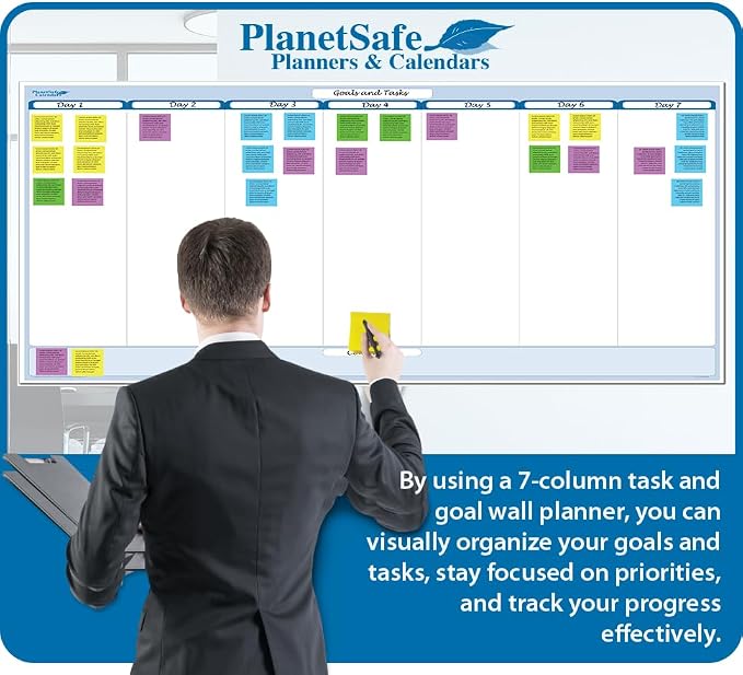 Sky Blue 7-Column Task, Goals & Objective Wall Horizontal Organizer 36" x 75". - Image 2