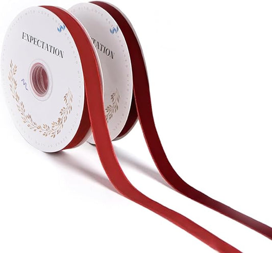 Red Velvet Ribbon 5/8'' 2 Rolls Total 30 Yards, Use by Unknown