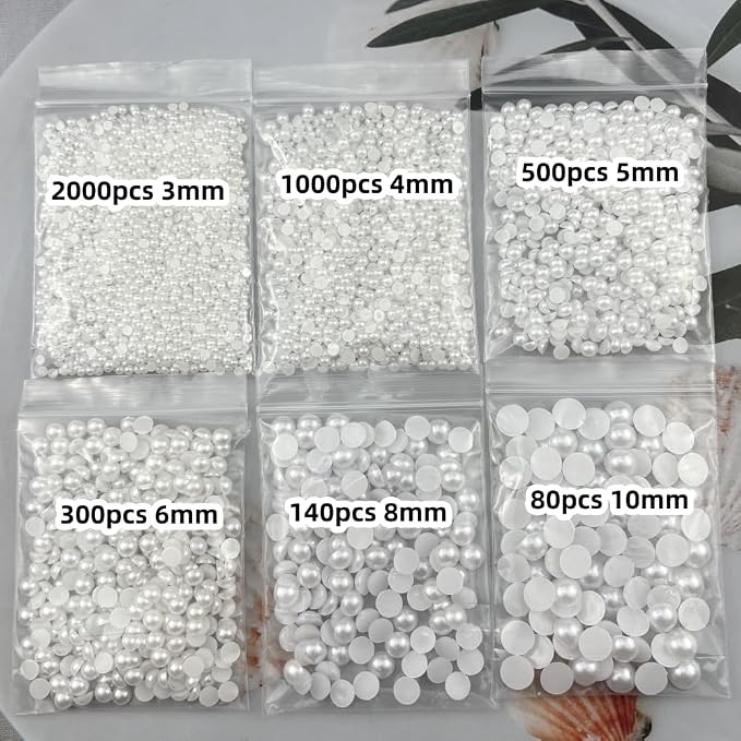 4020pcs Half Pearls for Crafts Assorted Size 3mm 4mm 5mm 6mm 8mm 10mm Flatback - Image 2