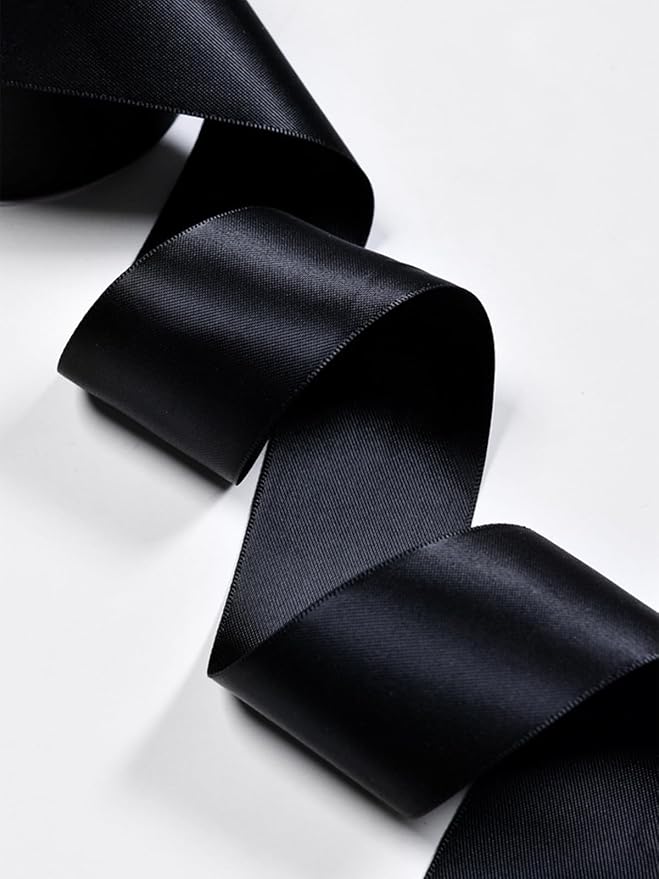 1-1/2" x 100 Yards Black Polyester Satin Ribbon Single Faced Fabric Ribbons - Image 6