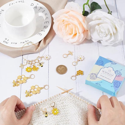SUNNYCLUE 1 Box 12Pcs Bee Charms Knitting Stitch Markers Cute Removable Clip on - Image 3