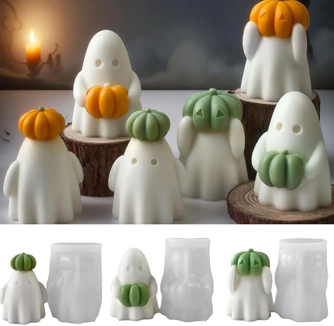 3 Pcs Ghost Holding Pumpkin Resin Mold, Halloween Candle Making Molds Fun Kit by Unknown