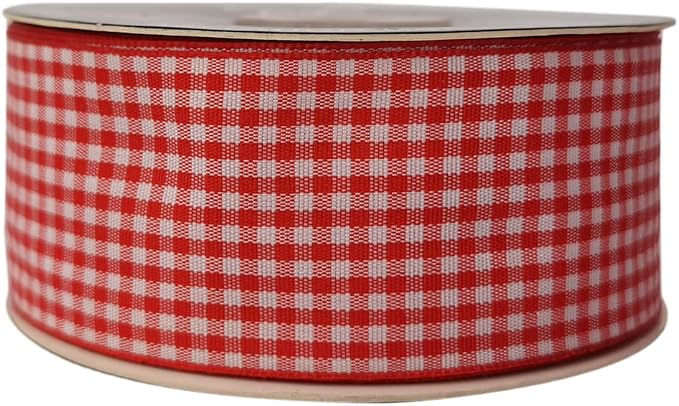 1.5 Inch Red and White Woven Edge 100% Polyester Gingham Ribbon 25 Yards Each - Image 3