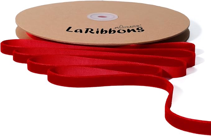 LaRibbons Thin Velvet Ribbon 3/8 Inch x 25 Yards, Gift Wrapping, Wreath Bow by LaRibbons