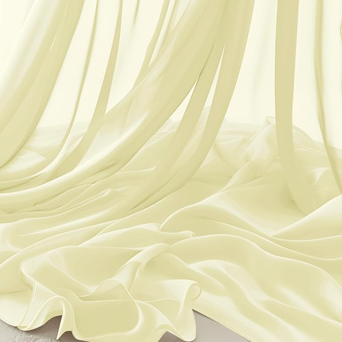 Horbaunal Ivory Chiffon Fabric by The Yard, 5 Yard Continuous Sheer Fabric 59" by Horbaunal