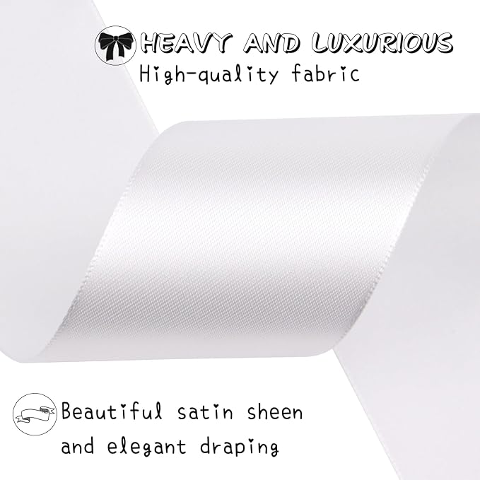 White Solid Satin Ribbon 2 Inch 25 Yards Solid Polyester Fabric Ribbon - Image 4