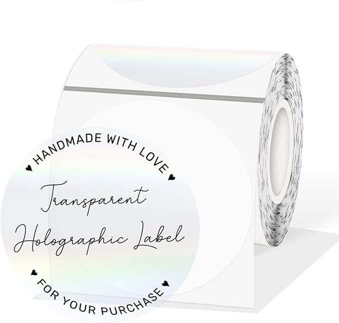 3" Round Transparent Clear Thermal Label Stickers, Holographic Clear by Unknown