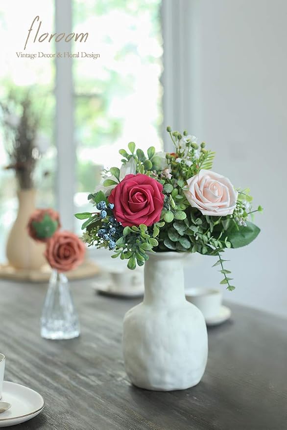 Floroom Artificial Flowers 25pcs Real Looking Fuchsia Foam Fake Roses - Image 3