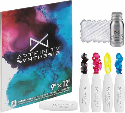 Alcohol Ink - CMYK Set, 7 Pieces | 10 Sheets 9x12 Multimedia Paper | Fast-Drying by Artfinity