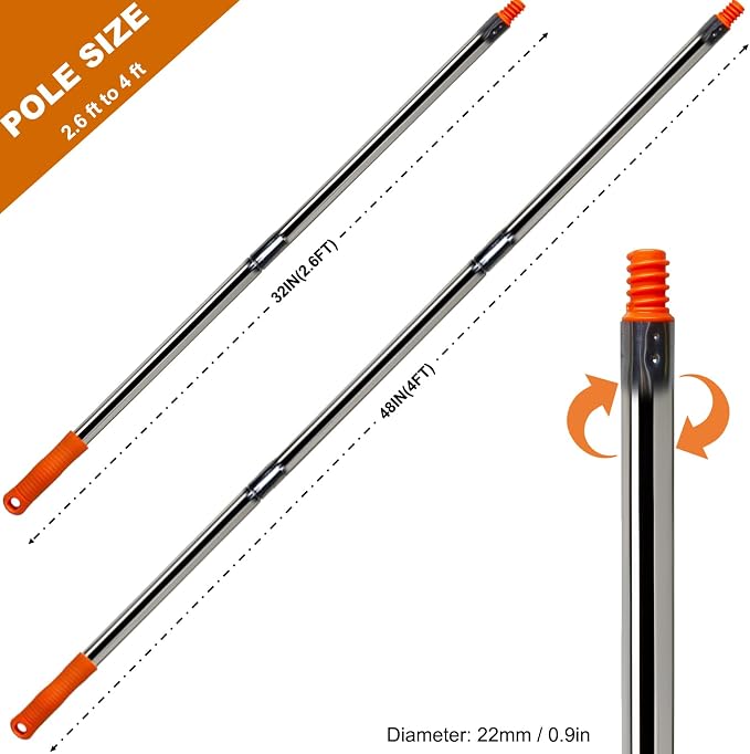 3 PCS Total 4 Ft Extension Pole, Paint Roller Stainless-Steel Threaded Splicing - Image 2