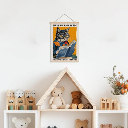 Funny Reading Cat Poster Hanger, Reading Nook Library Decor Wall Decor - Image 3